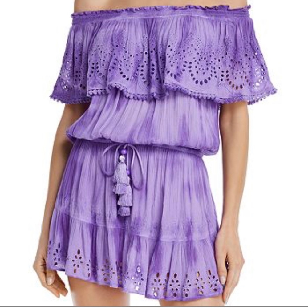 Ramy Brook Marino Haze Off the Shoulder Eyelet Mini Dress